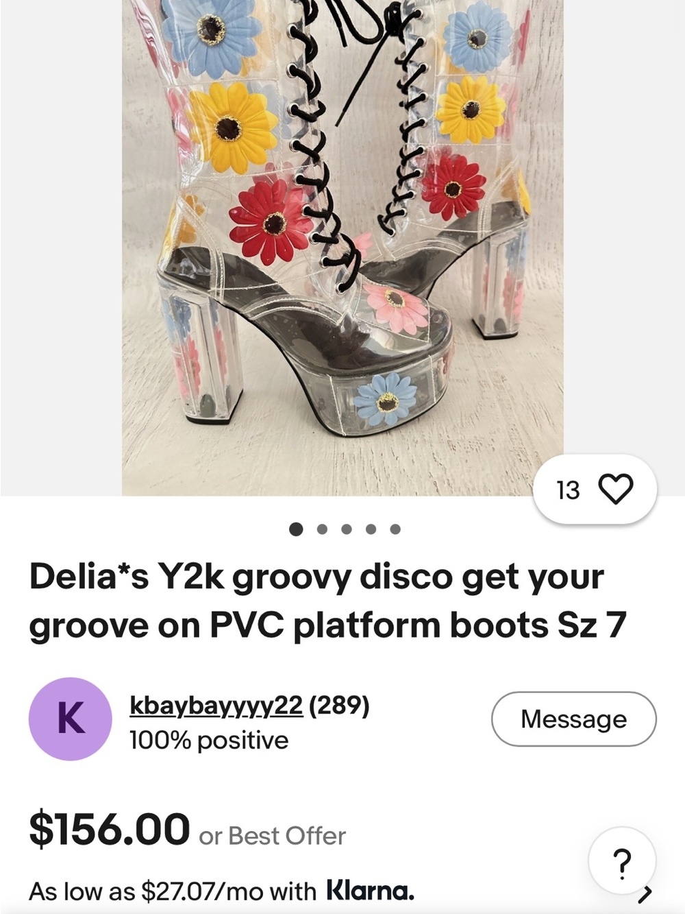 dELiA*s Clear PVC Platform Boots with Multicolor Floral Appliqué - Size 7